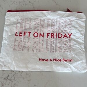 Left On Friday Red and White Swim Pouch